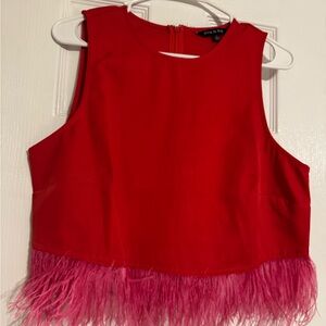 Red and Pink Feathered Tank Top